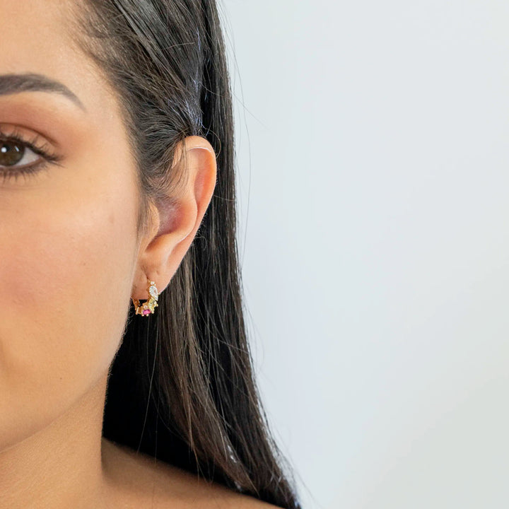 Minimalist Multicolour Huggie Earrings, 925 Sterling Silver & Gold Plated