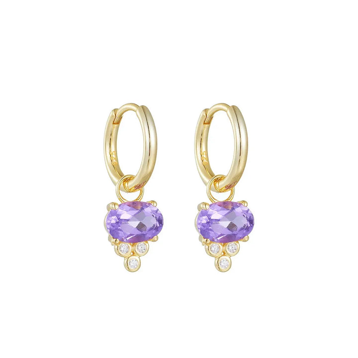 Minimalist Oval Amethyst Huggie Earrings, 925 Sterling Silver & Gold Plated