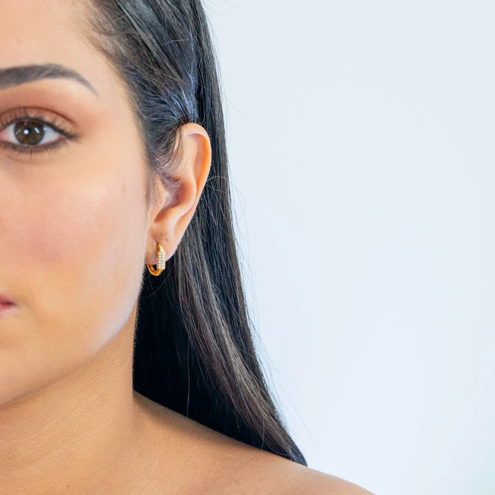 Minimalist White CZ Dainty Huggie Earrings, 925 Sterling Silver & Gold Plated