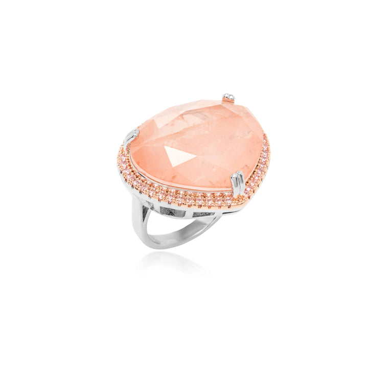 Morganite Fusion Stone & Pink Zirconia Pear Ring, Rhodium Plated