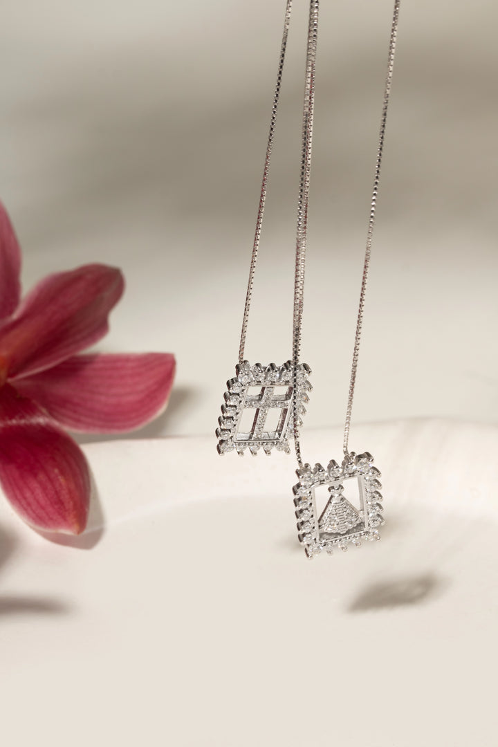 Our Lady of Aparecida & Cross Scapular Necklace with 2mm Moissanite, 0.86ct Total, D Colour VVS1, 925 Sterling Silver