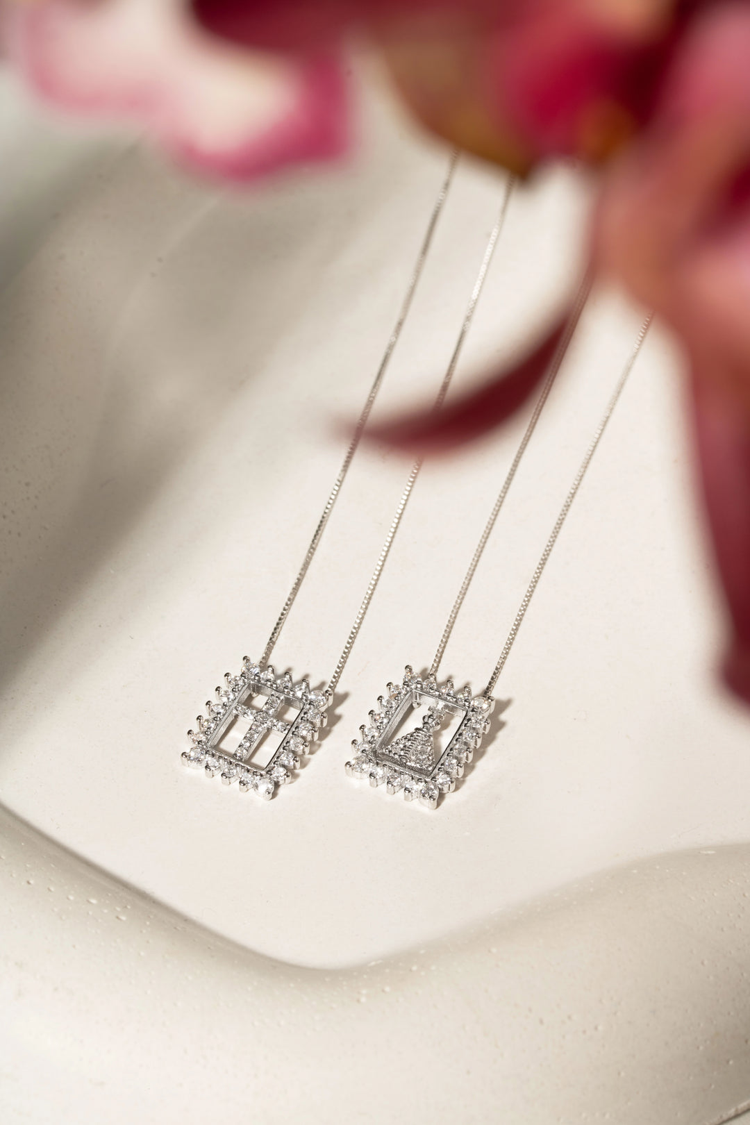 Our Lady of Aparecida & Cross Scapular Necklace with 2mm Moissanite, 0.86ct Total, D Colour VVS1, 925 Sterling Silver