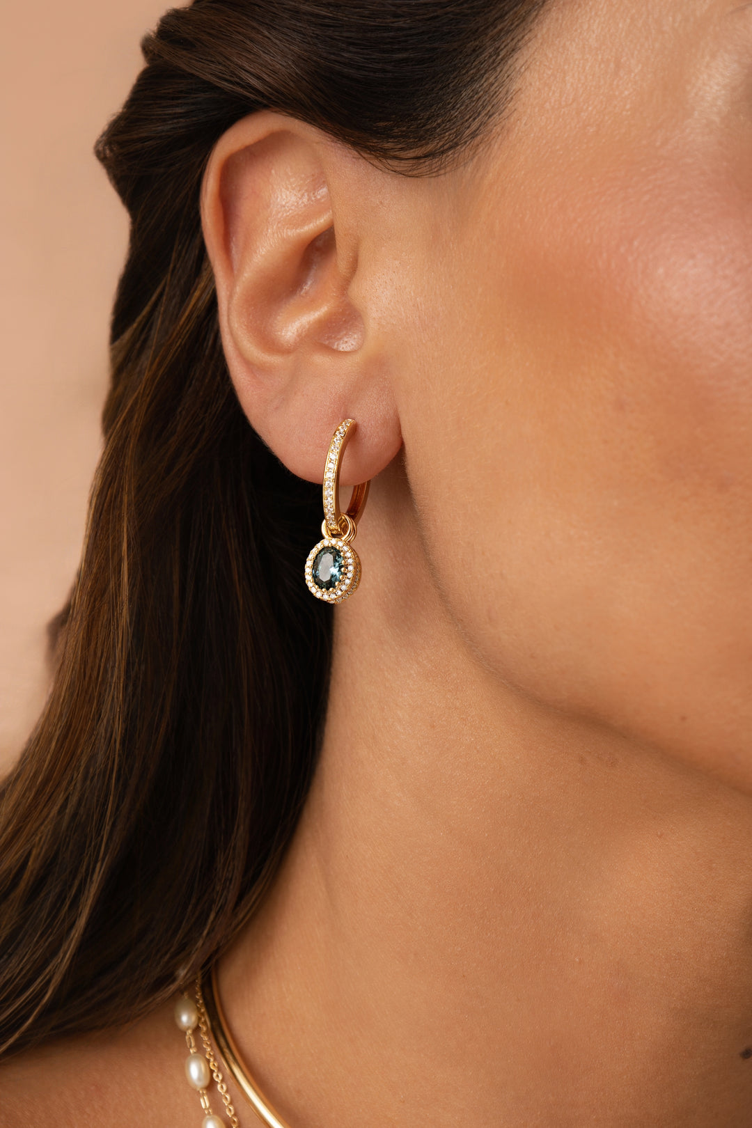 Paraíba Crystal, London Blue Crystal & White Zirconia Oval Earrings ,18k Gold Filled