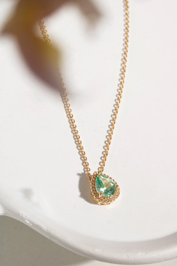 Paraiba Tourmaline Teardrop Pendant Necklace,18k Gold Filled