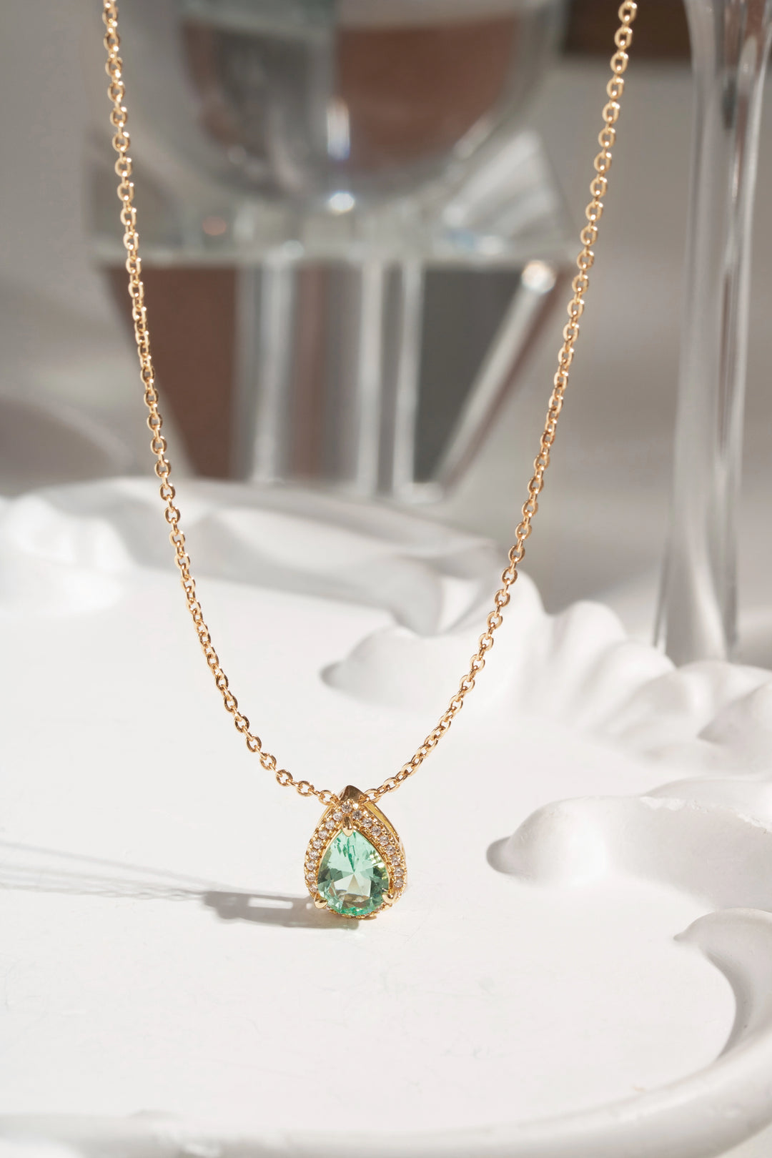 Paraiba Tourmaline Teardrop Pendant Necklace,18k Gold Filled