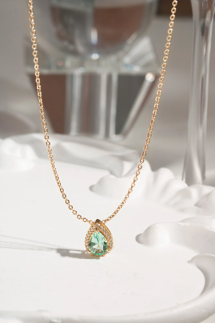Paraiba Tourmaline Teardrop Pendant Necklace,18k Gold Filled