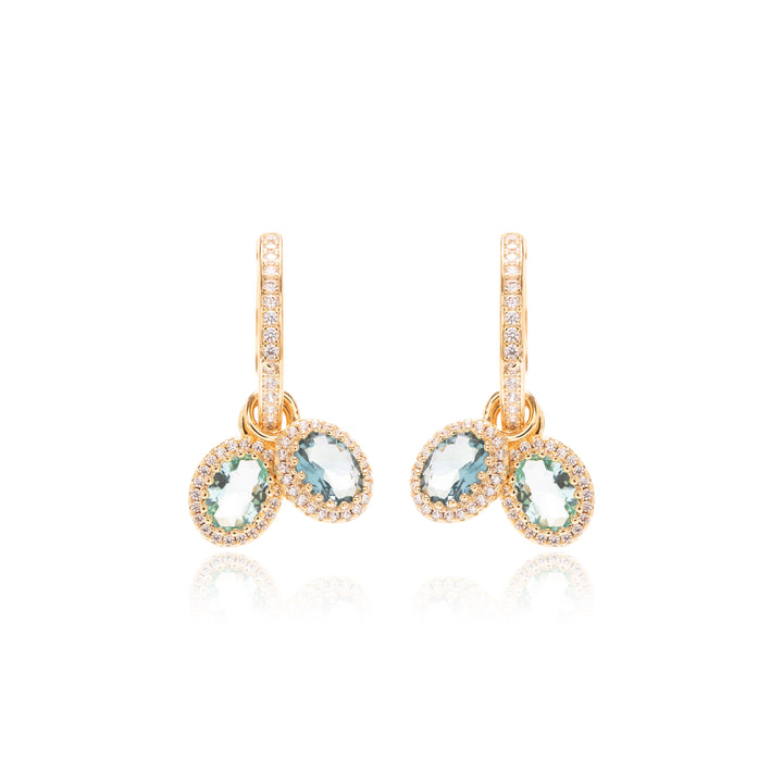 Paraíba Crystal, London Blue Crystal & White Zirconia Oval Earrings ,18k Gold Filled