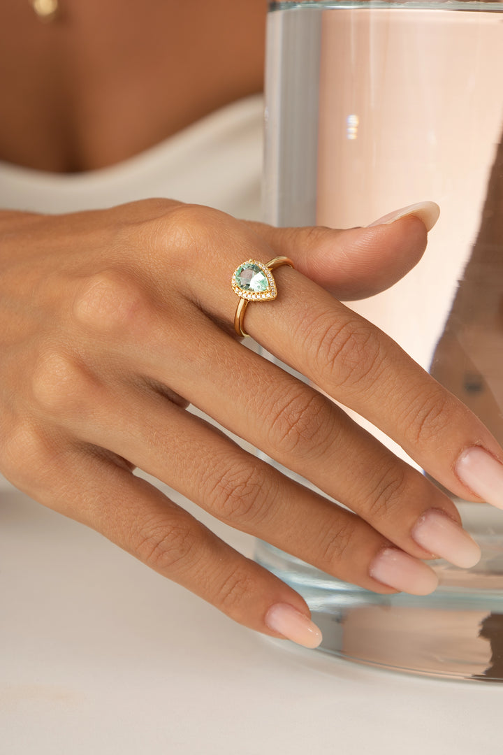 Paraiba Tourmaline Teardrop Ring,18k Gold Filled