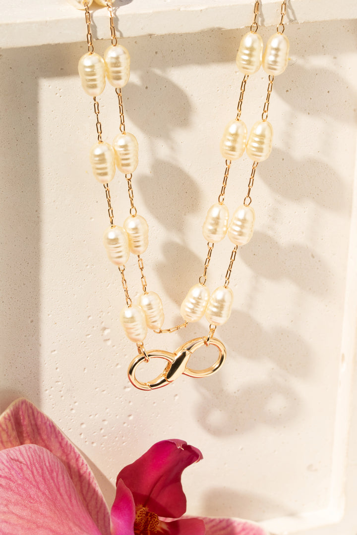 Pearl Infinity Clasp Necklace, 18k Gold Filled