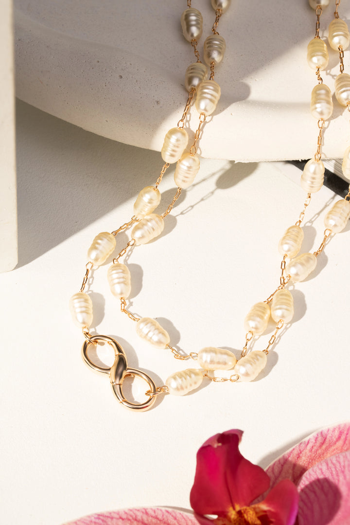 Pearl Infinity Clasp Necklace, 18k Gold Filled