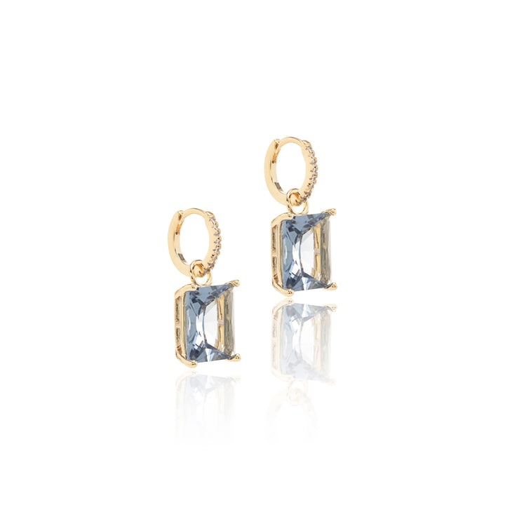 Rectangular London Blue Crystal Hoop Earrings, 18k Gold Filled