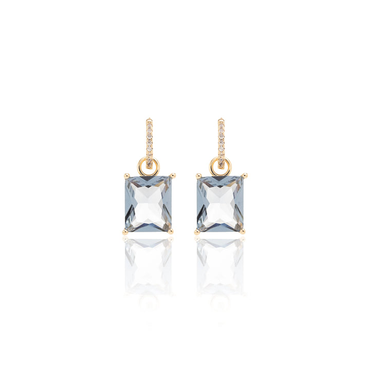 Rectangular London Blue Crystal Hoop Earrings, 18k Gold Filled