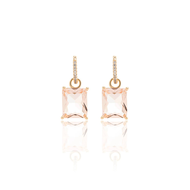 Rectangular Morganite Crystal Hoop Earrings, 18k Gold Filled