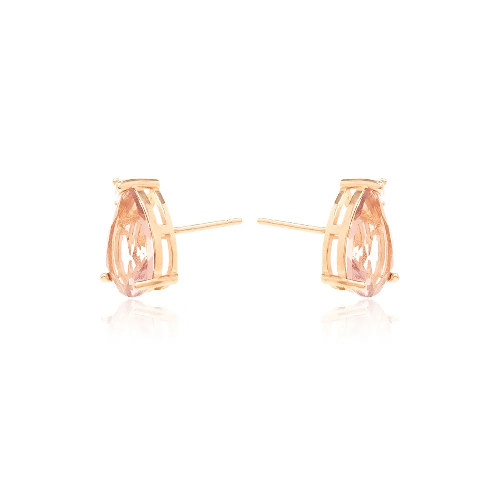 Rhodolite Crystal & White CZ Teardrop Stud Earrings,18K Gold Filled