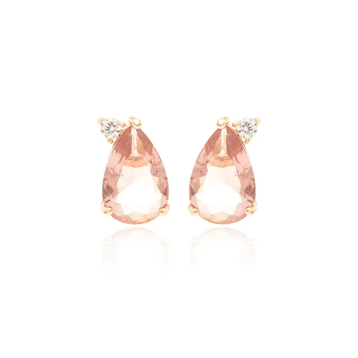 Rhodolite Crystal & White CZ Teardrop Stud Earrings,18K Gold Filled