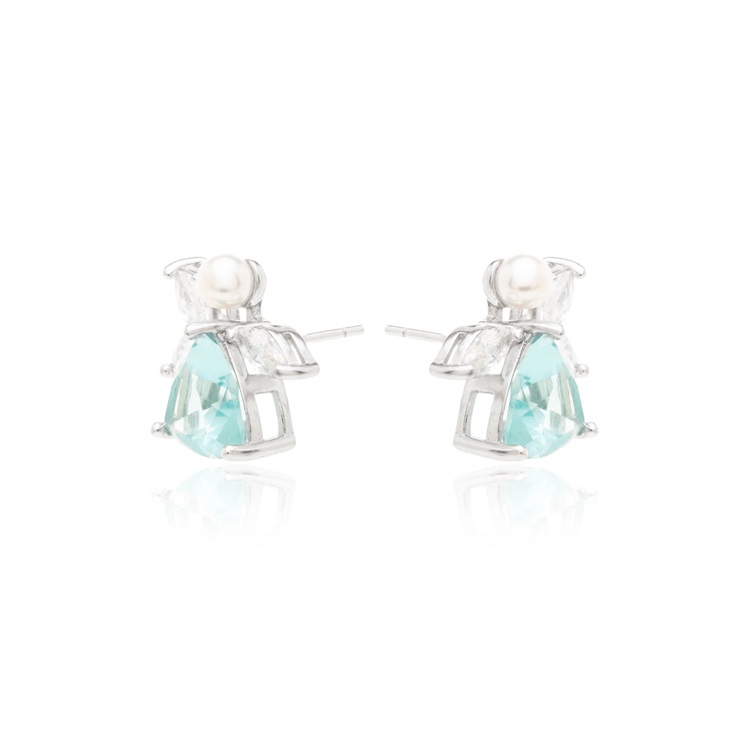 Sky Blue Topaz Crystal & White Zirconia Trillion Earrings, 925 Sterling Silver