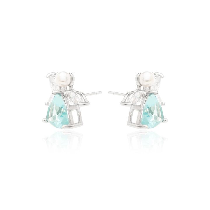 Sky Blue Topaz Crystal & White Zirconia Trillion Earrings, 925 Sterling Silver