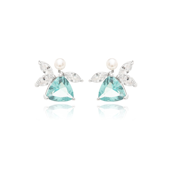 Sky Blue Topaz Crystal & White Zirconia Trillion Earrings, 925 Sterling Silver
