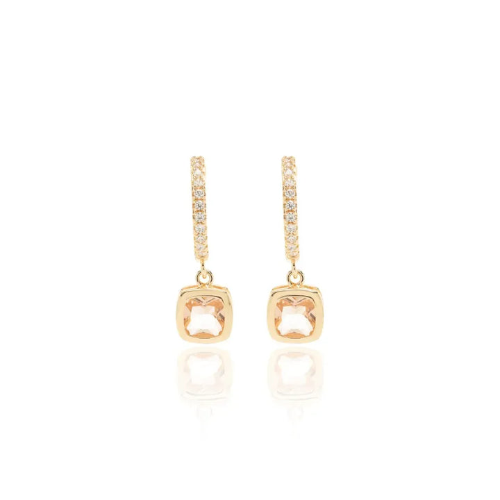 Square Morganite Crystal Hoop Earrings, 18k Gold Filled