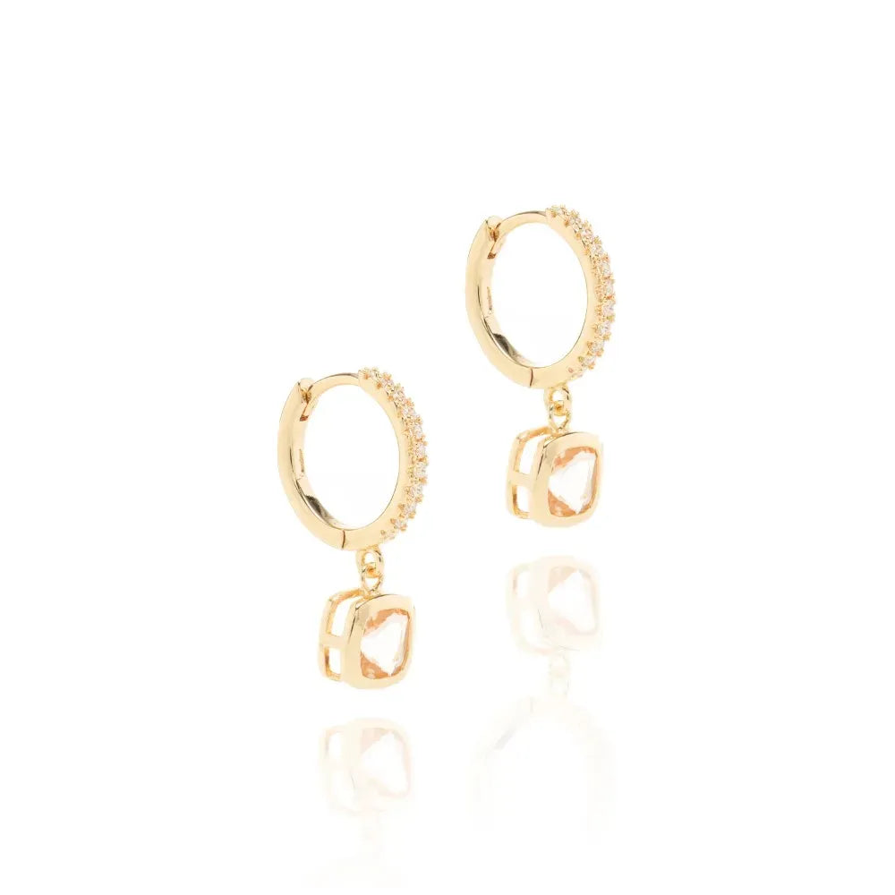 Square Morganite Crystal Hoop Earrings, 18k Gold Filled