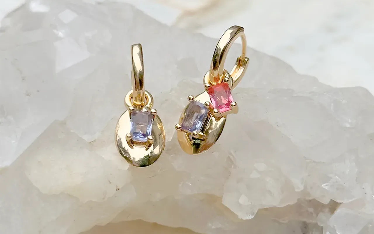 Tanzanite & pink tourmaline crystals Oval huggies earrings 18k Gold Filled Elladora Store Australia