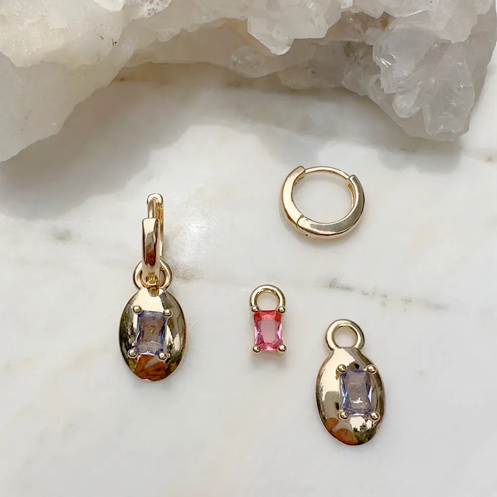 Tanzanite & pink tourmaline crystals Oval huggies earrings 18k Gold Filled Elladora Store Australia