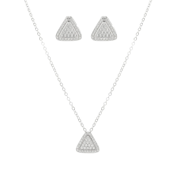 Triangle Cubic Zirconia Earrings & Necklace Set, 925 Sterling Silver