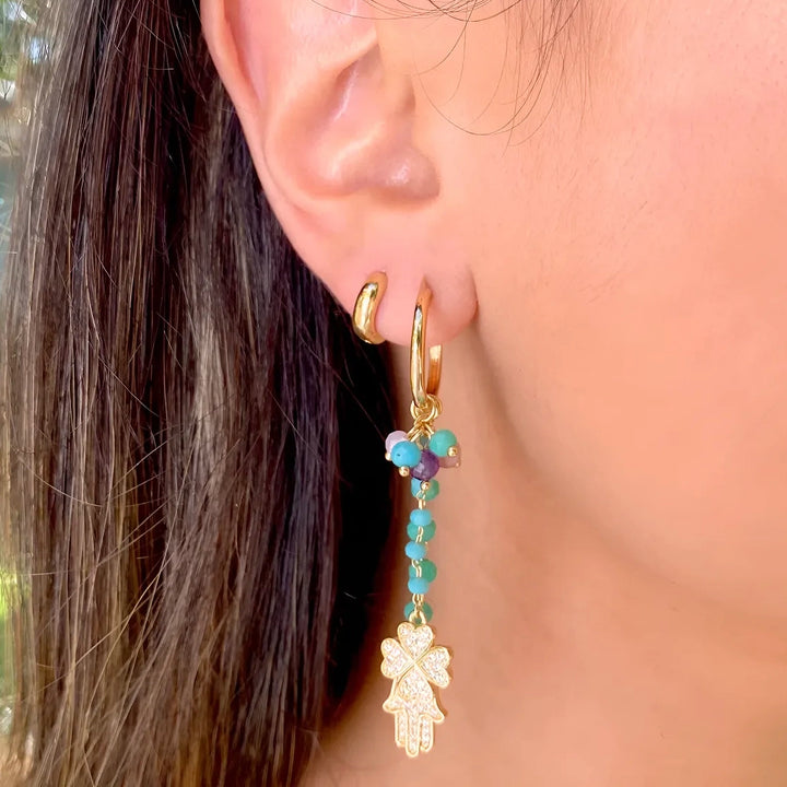 Turquoise Crystal Charm Drop Earrings, 18k Gold Filled