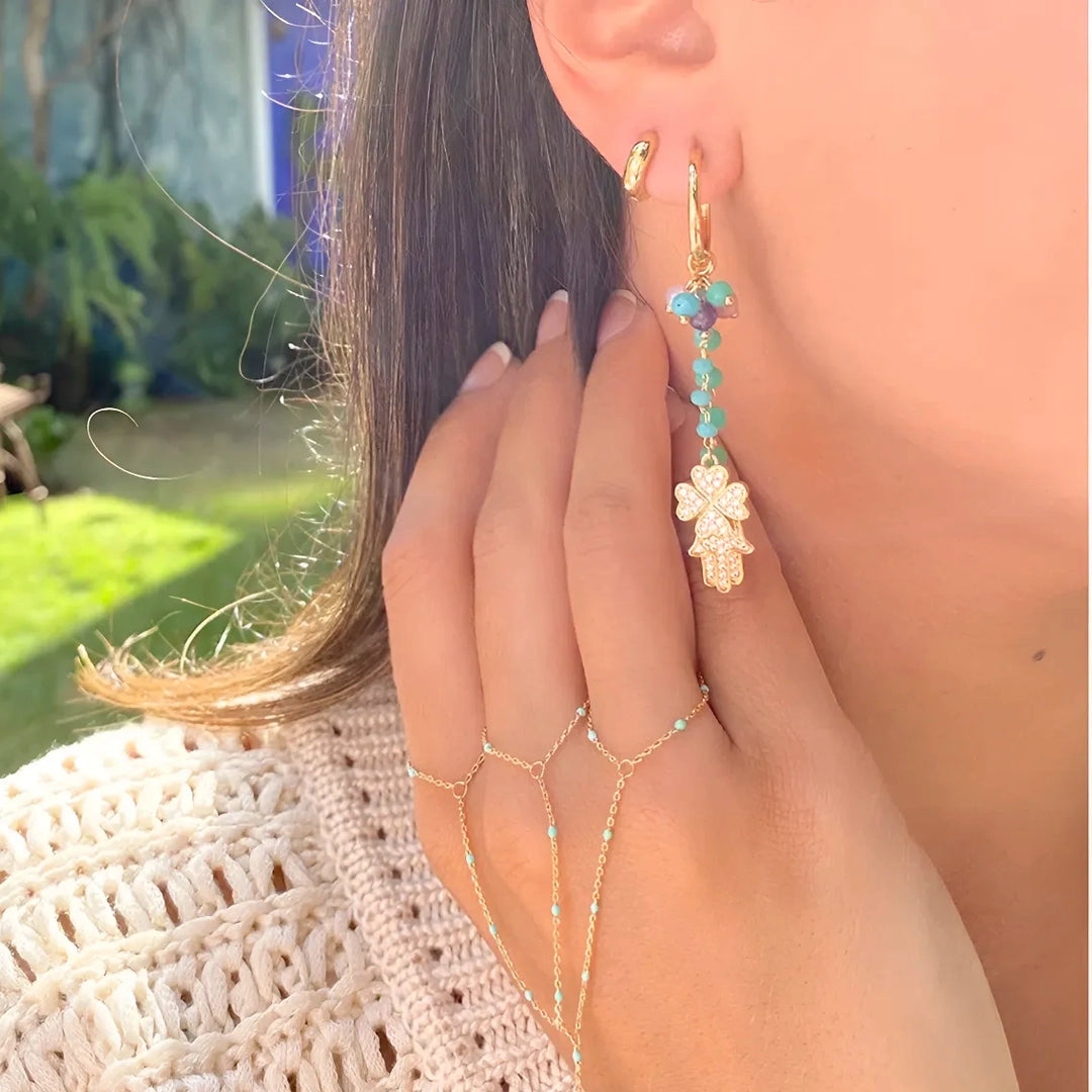 Turquoise Crystal Charm Drop Earrings, 18k Gold Filled