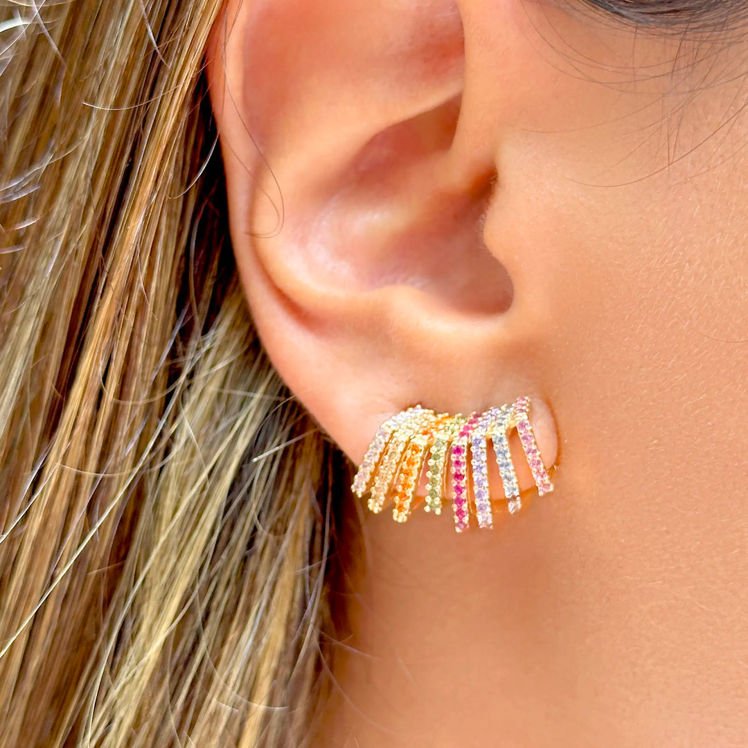 Wave Multicolour CZ Ear Cuff Earring, 18k Gold Filled