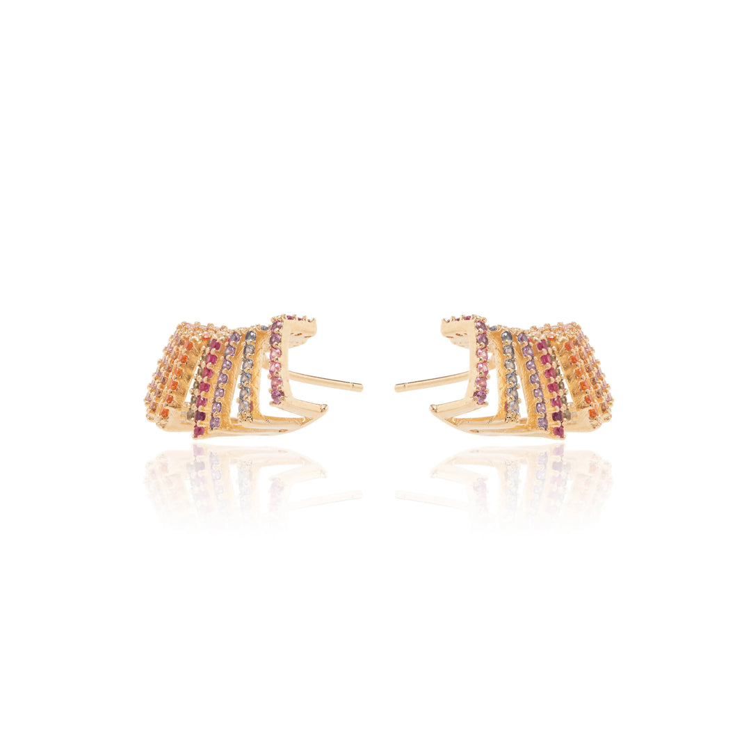 Wave Multicolour CZ Ear Cuff Earring, 18k Gold Filled