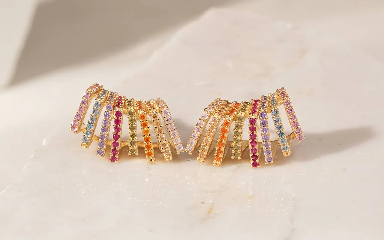 Wave Multicolour Cubic Zirconia Earr Cuff 18k Gold Filled Elladora Store Australia