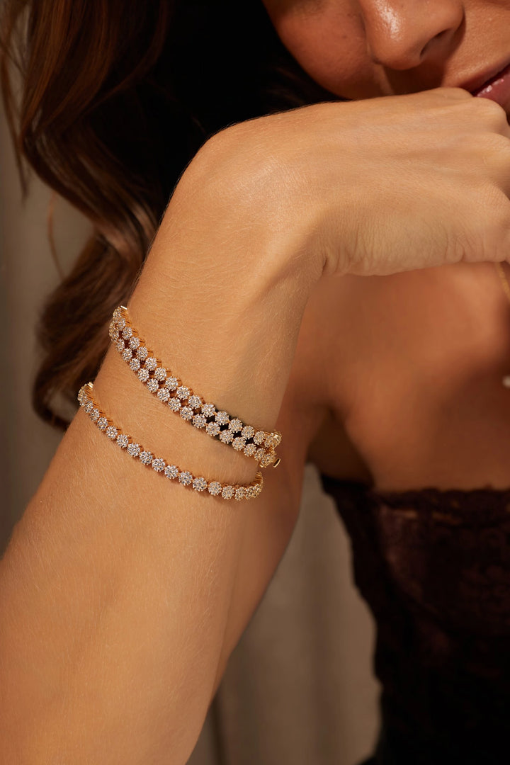White CZ Floral Riviera Bracelet, 18K Gold Filled