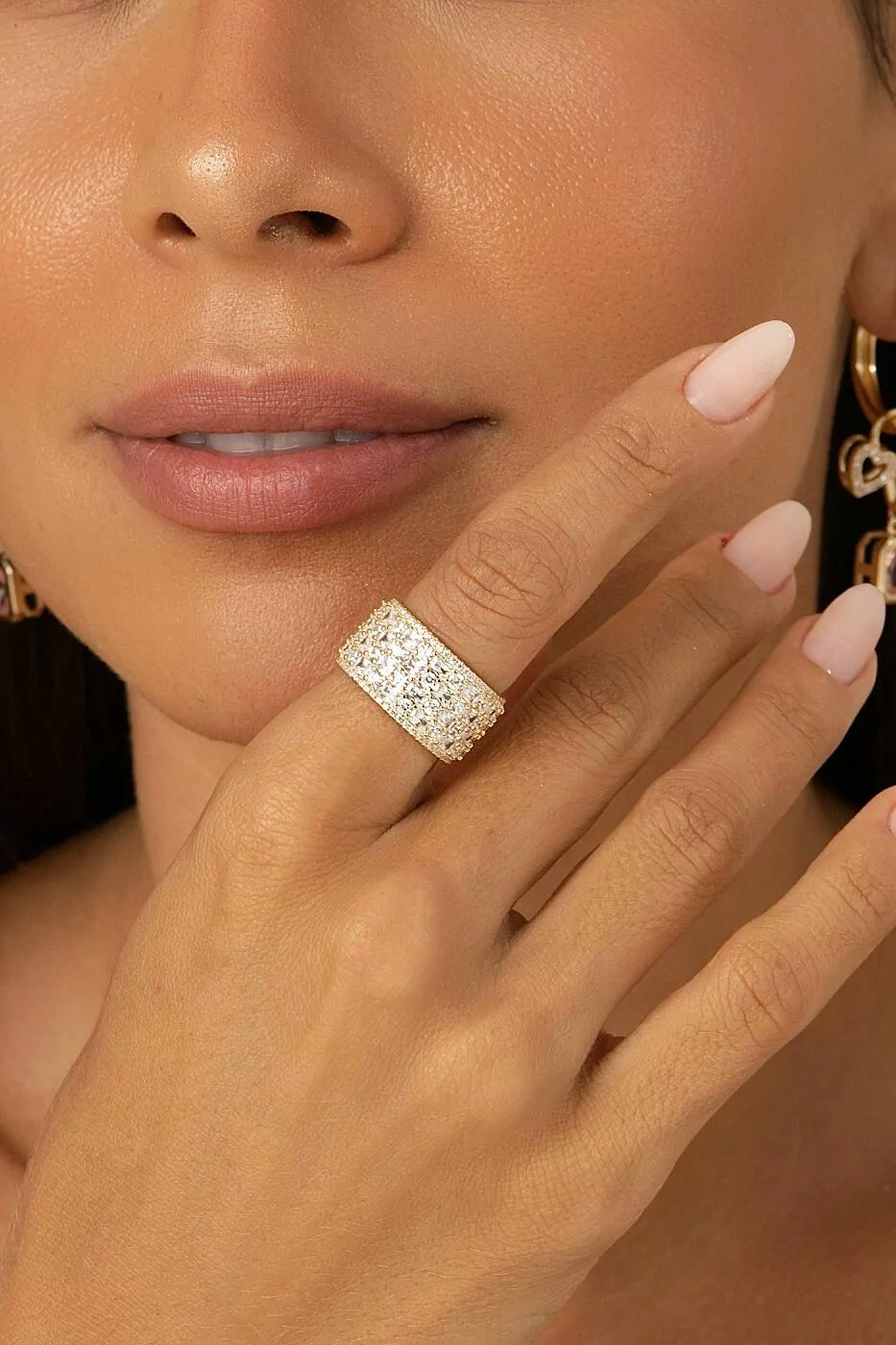 White Cubic Zirconia Rectangular Band Ring, 18k Gold Filled
