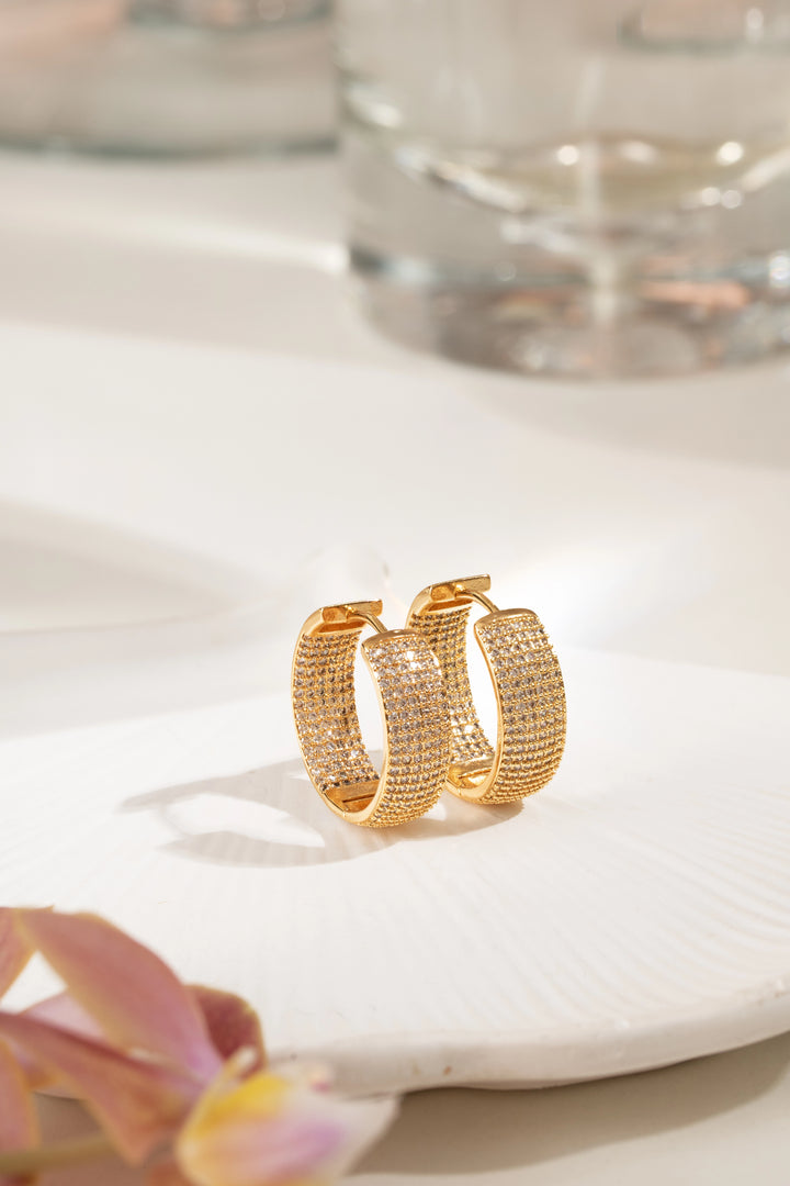 White Cubic Zirconia Hoop Earrings 22mm, 18K Gold Filled