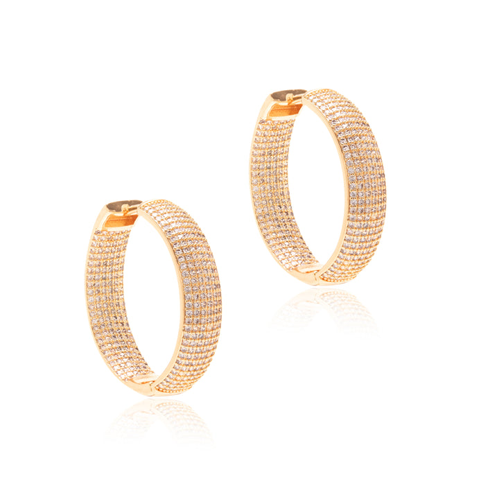 White Cubic Zirconia Hoop Earrings 33mm, 18K Gold Filled