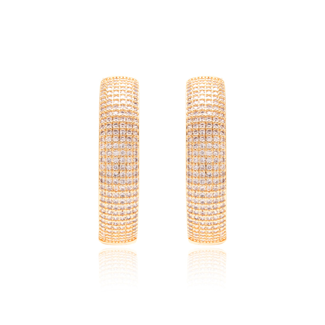 White Cubic Zirconia Hoop Earrings 33mm, 18K Gold Filled