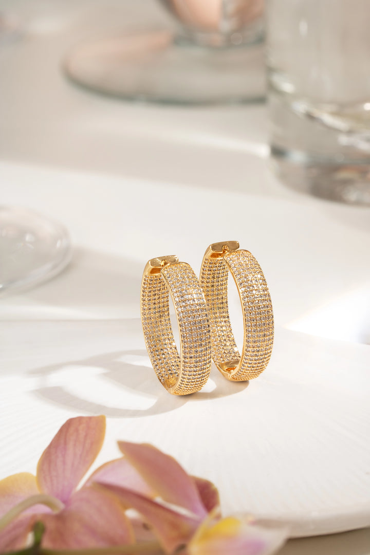 White Cubic Zirconia Hoop Earrings 33mm, 18K Gold Filled