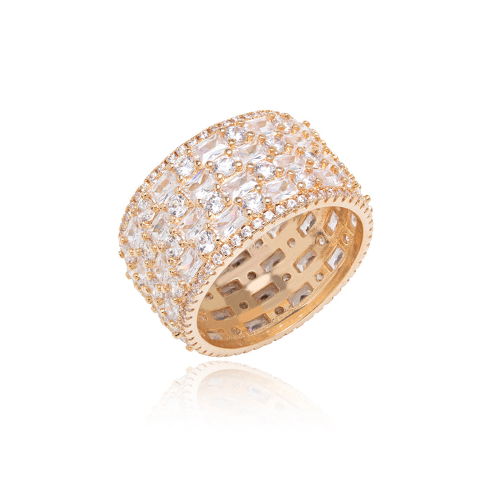 White Cubic Zirconia Rectangular Band Ring, 18k Gold Filled