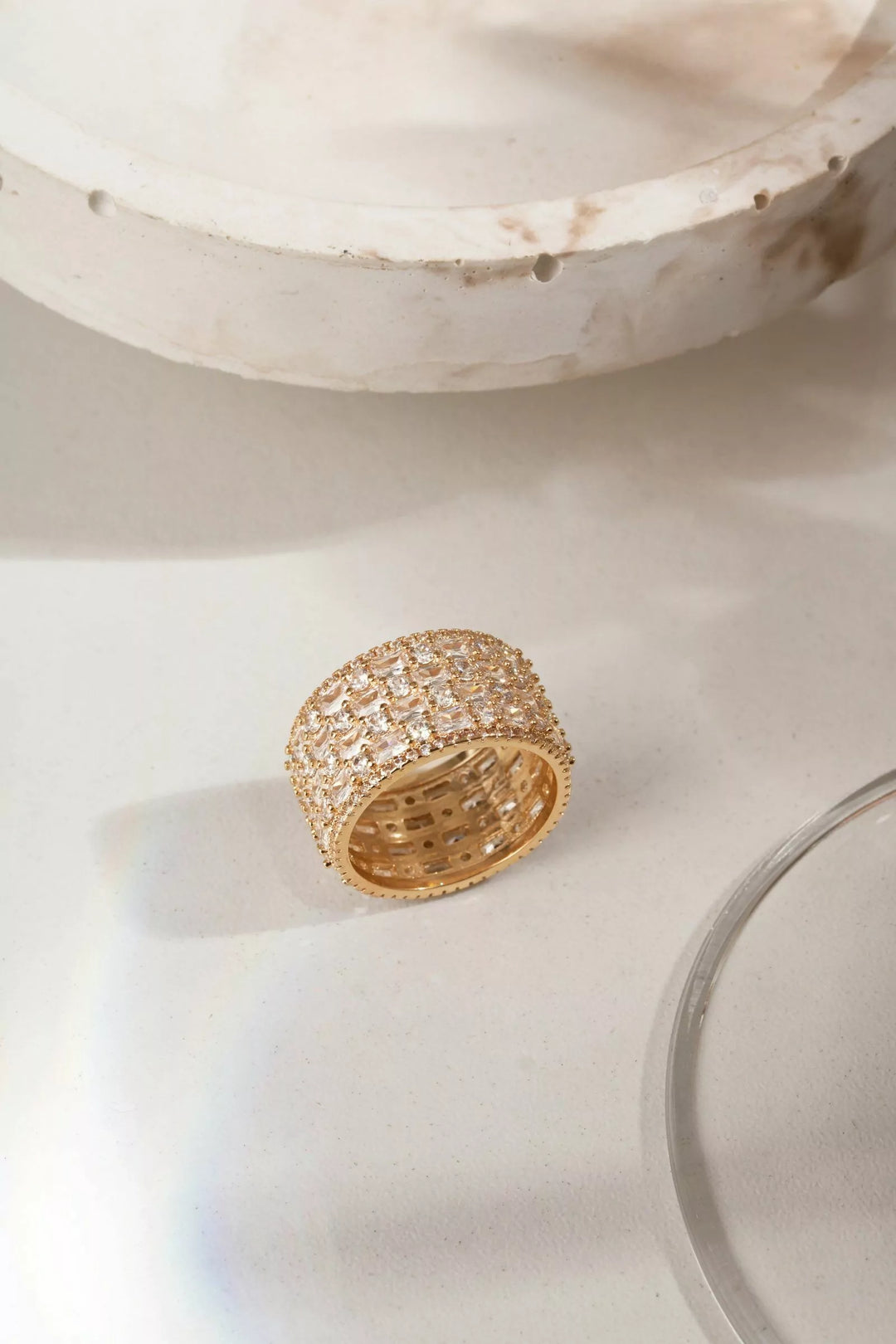 White Cubic Zirconia Rectangular Band Ring, 18k Gold Filled