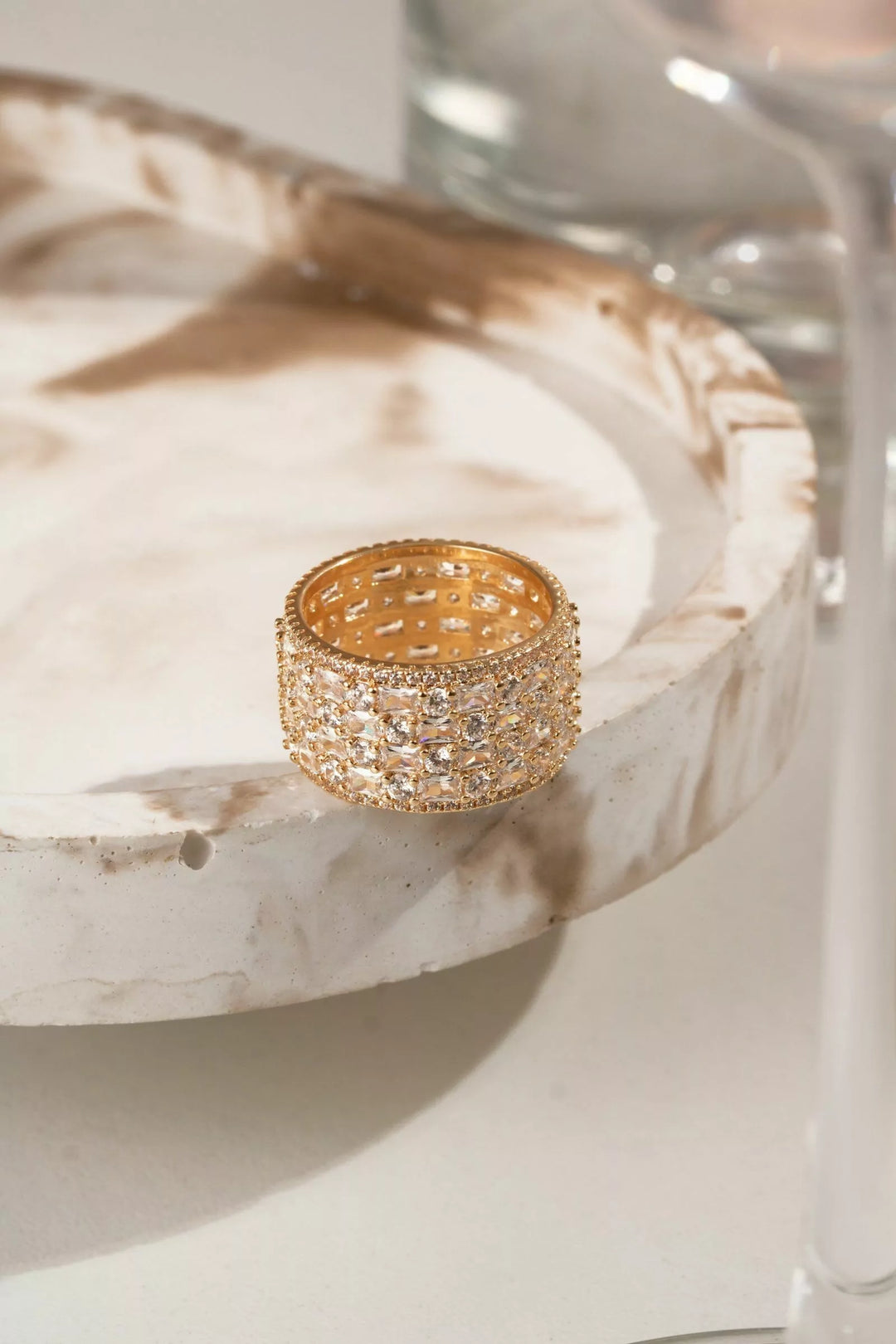 White Cubic Zirconia Rectangular Band Ring, 18k Gold Filled