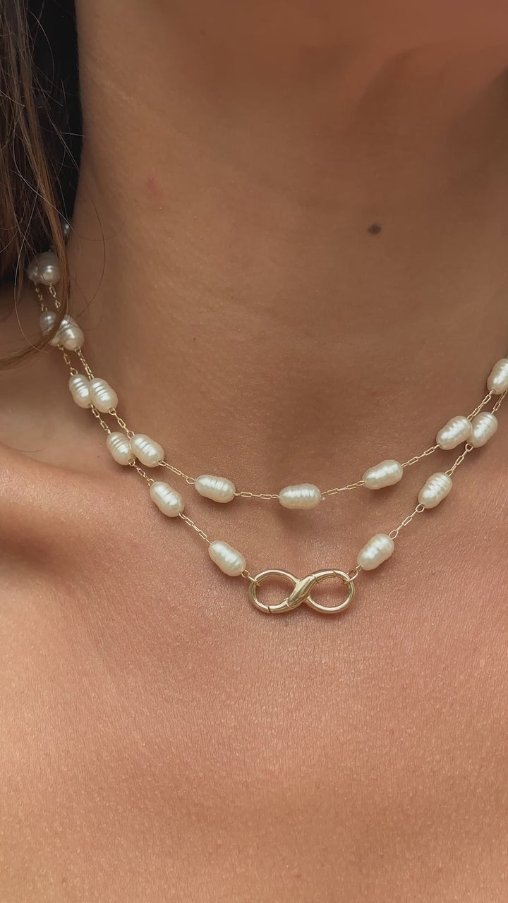 Pearl Infinity Clasp Necklace, 18k Gold Filled