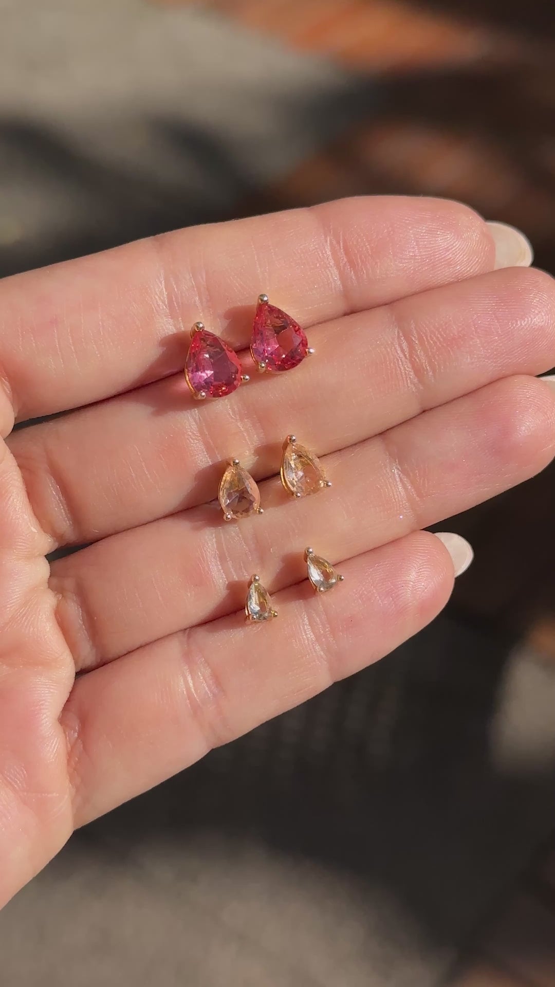 Bright Pink Tourmaline, Citrine & Peridot Set Earrings (3x5 / 5x7 / 7x9), 18K Gold Filled