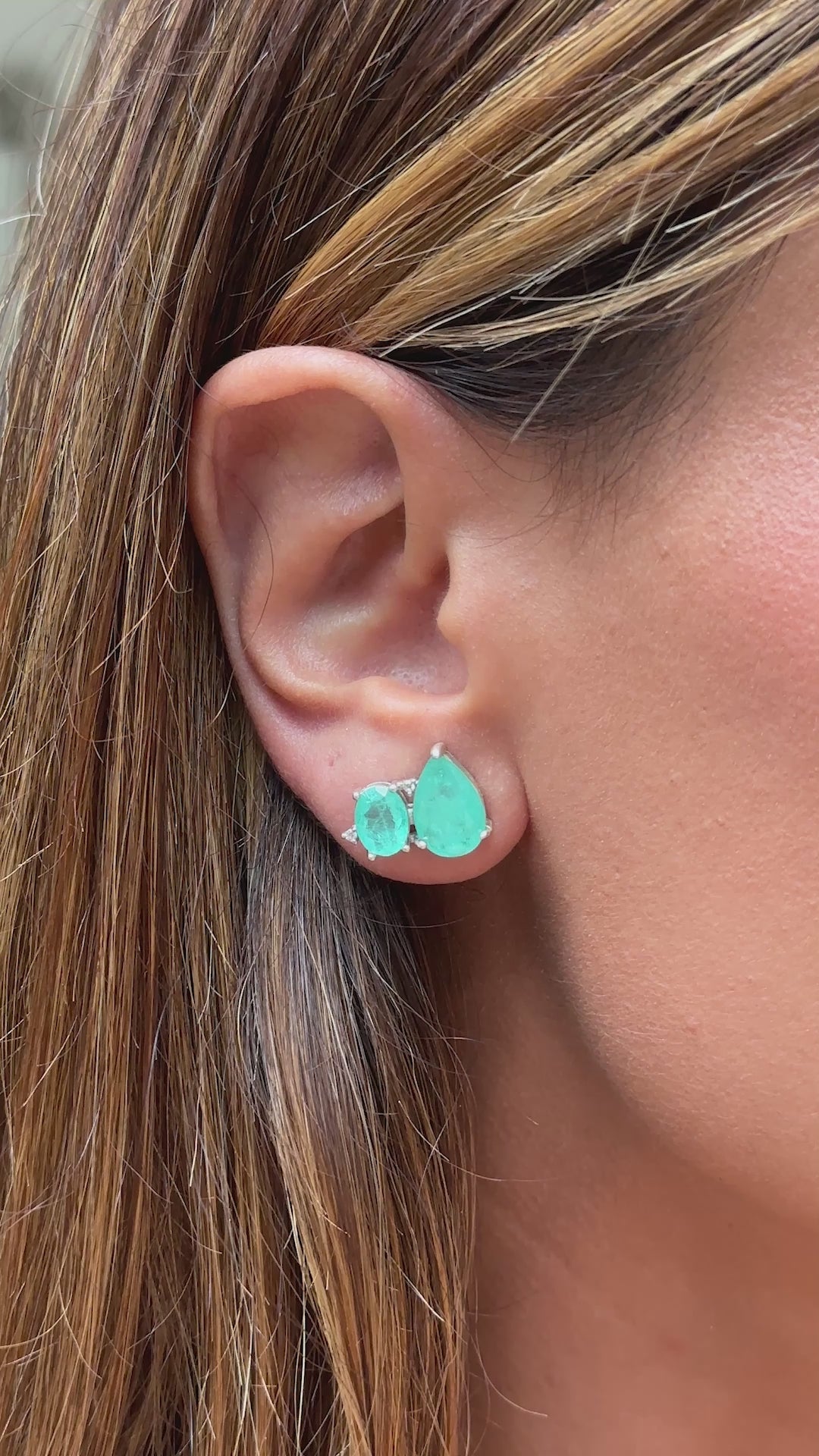 Colombian Emerald Fusion & White Zirconia Geometric Ear Cuff Earrings, 925 Sterling Silver