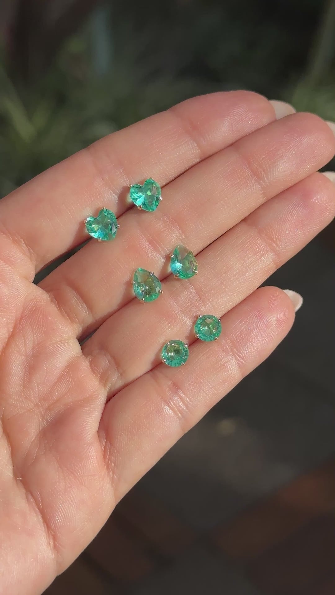 Bright Paraiba Tourmaline Round, Heart & Drop Set Earrings, 18k Gold Filled
