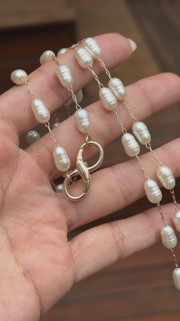 Pearl Infinity Clasp Necklace, 18k Gold Filled