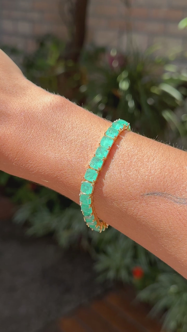 Bright Square Paraiba Tourmaline Fusion Tennis Bracelet 17cm, 18k Gold Filled