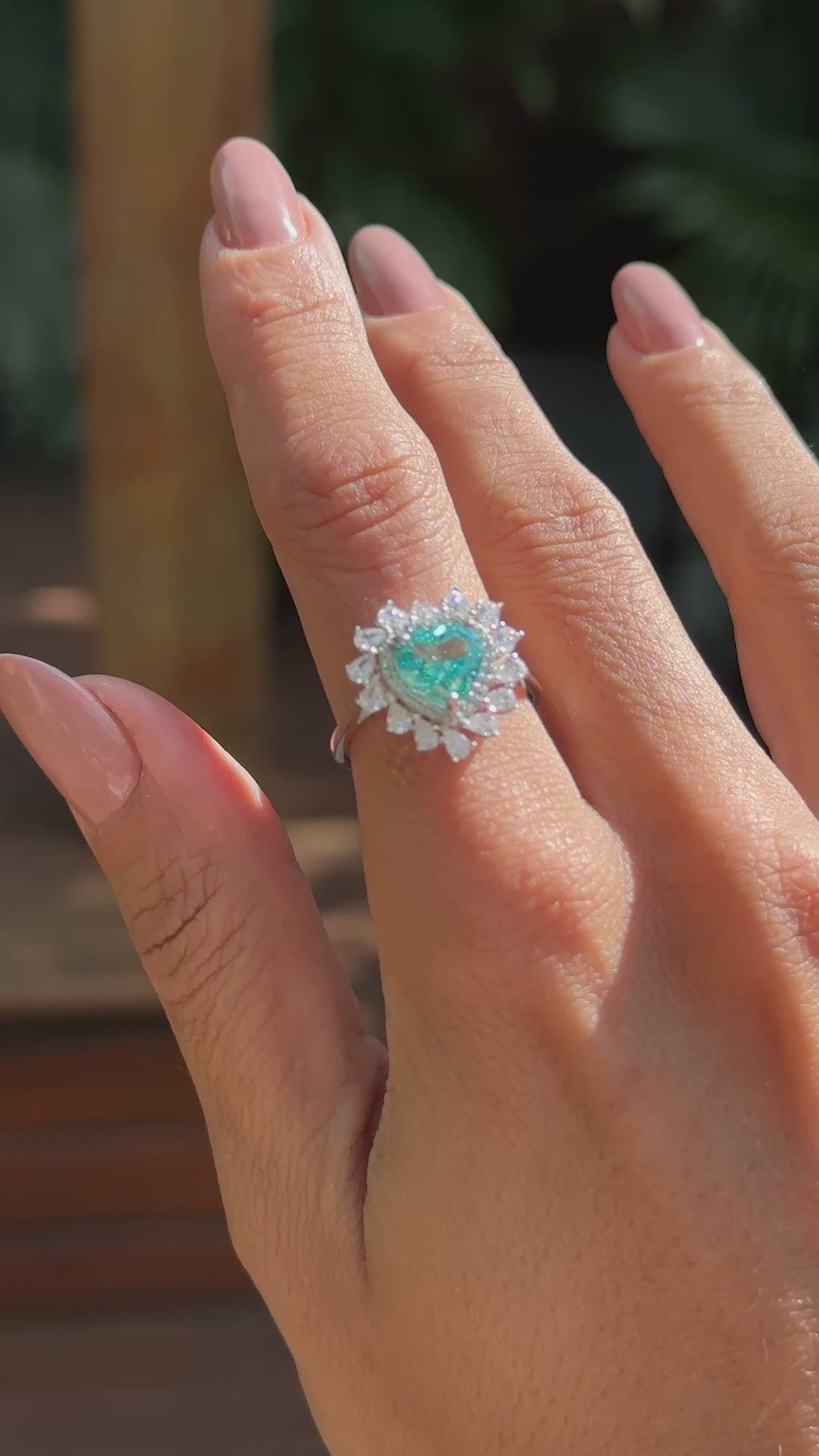 Crushed Ice-Cut Sky Blue Zirconia & White Zirconia Heart Ring, 925 Sterling Silver