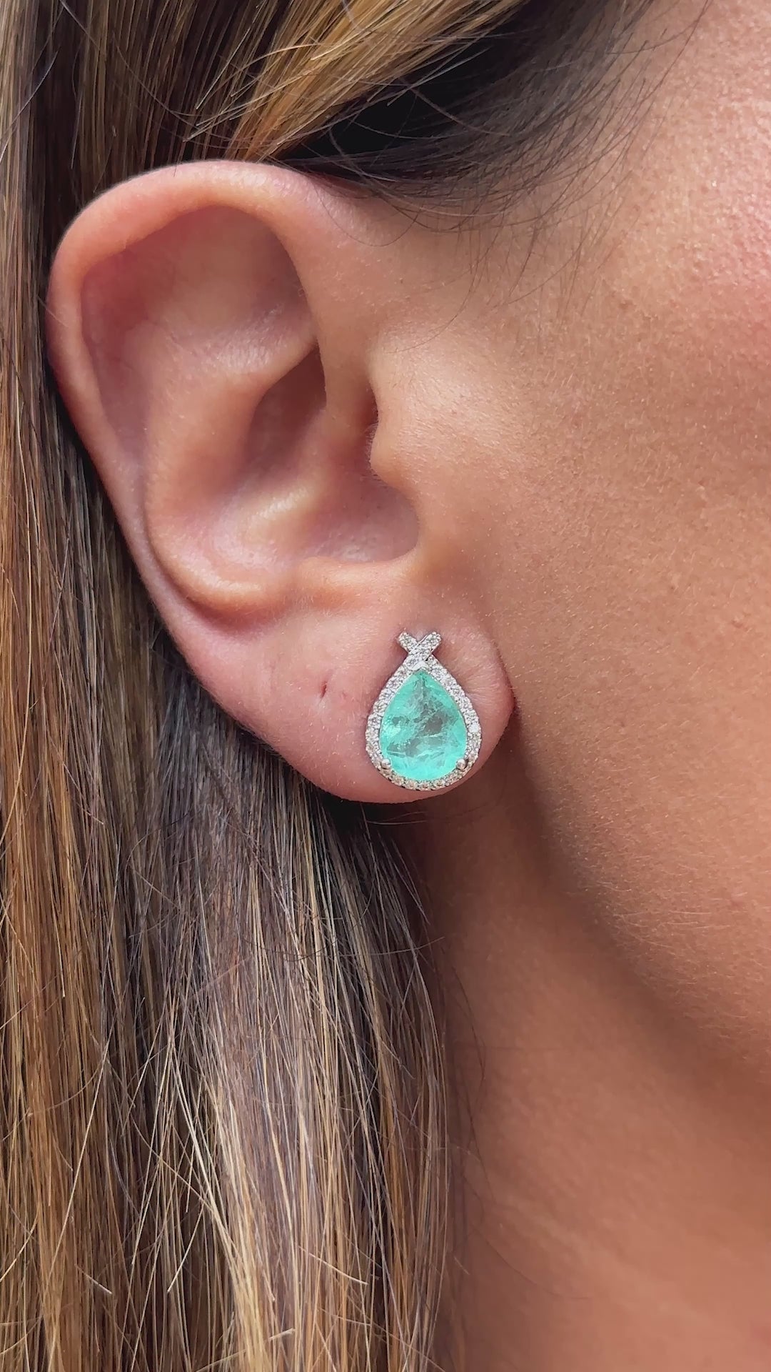 Light Blue Tourmaline Fusion Stone & White Zirconia Pear Drop Earrings, 925 Sterling Silver
