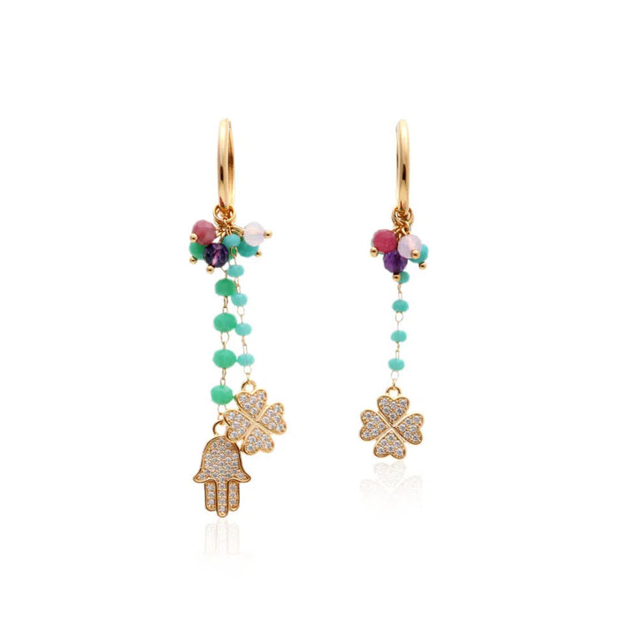 Turquoise Crystal Charm Drop Earrings, 18k Gold Filled